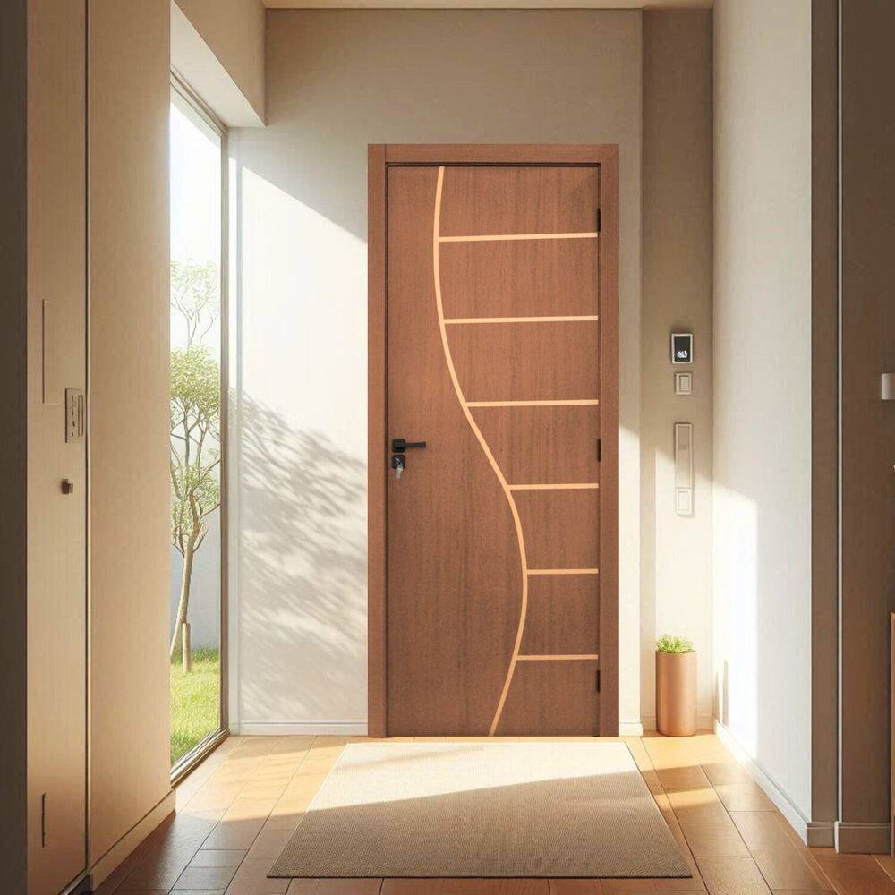 KIt Porta de Madeira Decorada 215x64cm Batente 7cm Cantareira Ipê