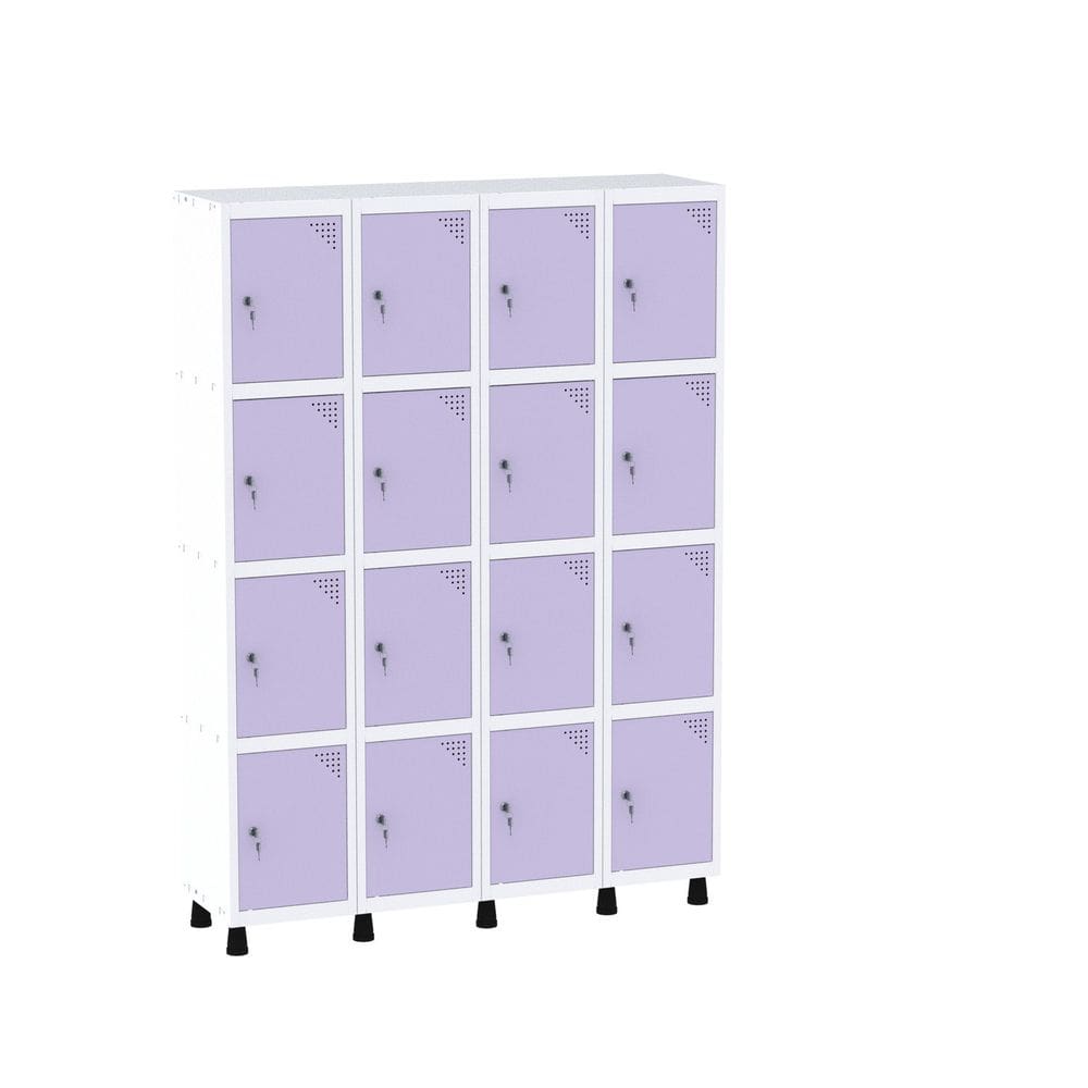 Armário Guarda Volume Locker Roupeiro 16 Portas Aço GRF 504/16 Branco/Lilás