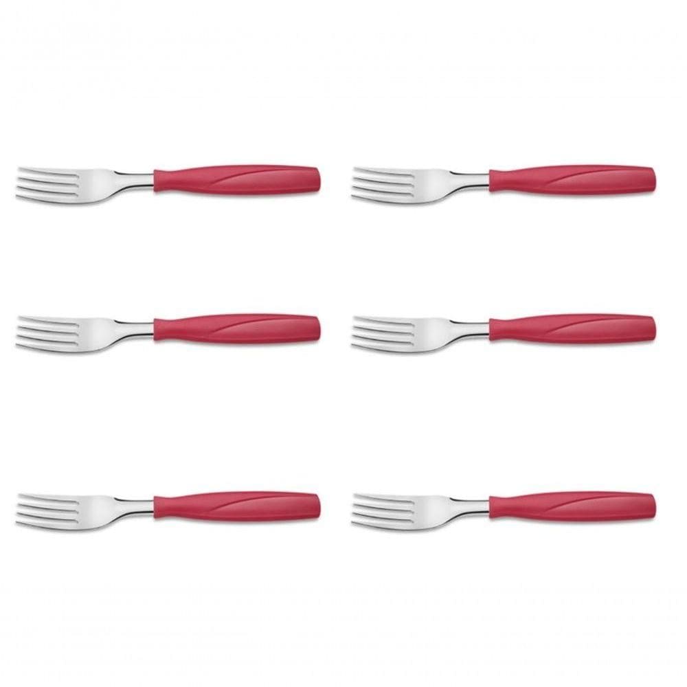 Kit 6 Garfo De Mesa Aço Inox Vermelho Brinox