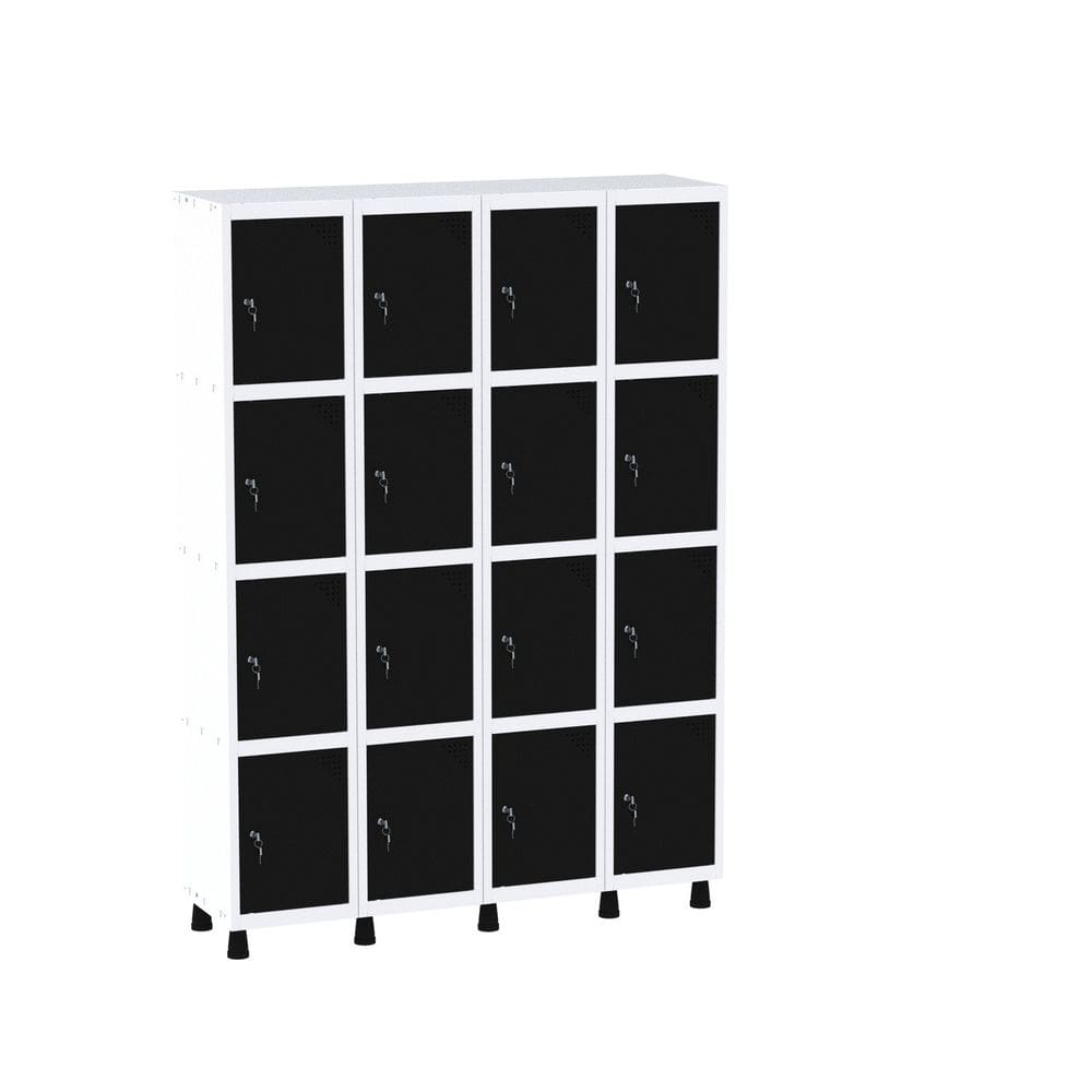 Armário Guarda Volume Locker Roupeiro 16 Portas Aço GRF 504/16 Branco/Preto