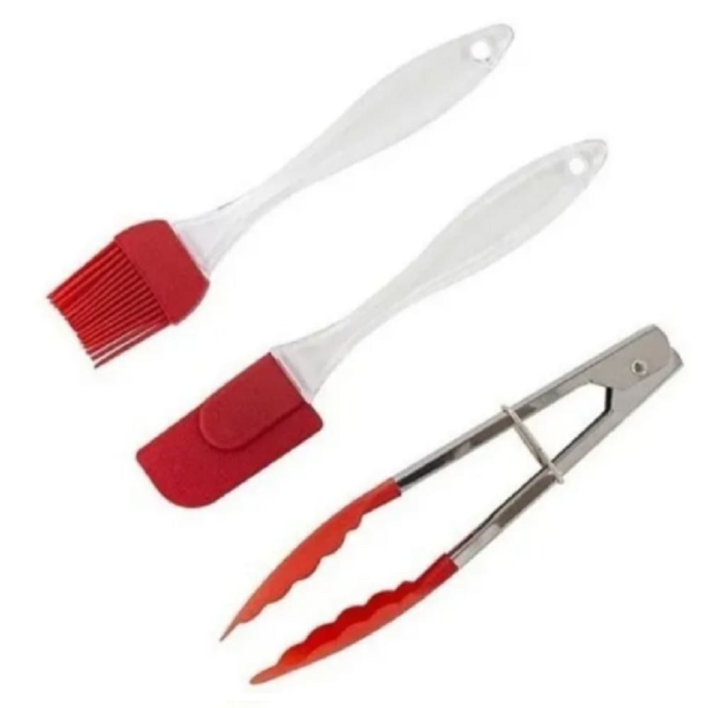 Pinça Pegador Culinário + Espátula + Pincel Silicone