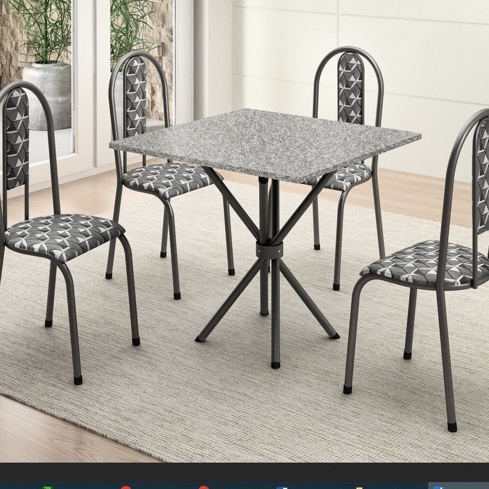 Conjunto Mesa Tubular com 4 Cadeiras Berlim Prata Matelado/ Branco Preto Ocre