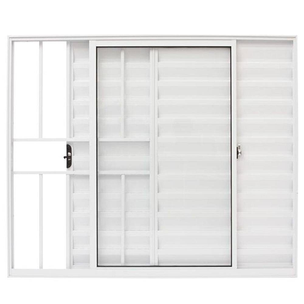 Veneziana 3 folhas 1,00x1,20 com grade no alumínio branco