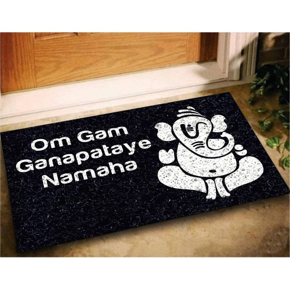 Tapete capacho decorativo ganesha ganapataye mantra 60x40