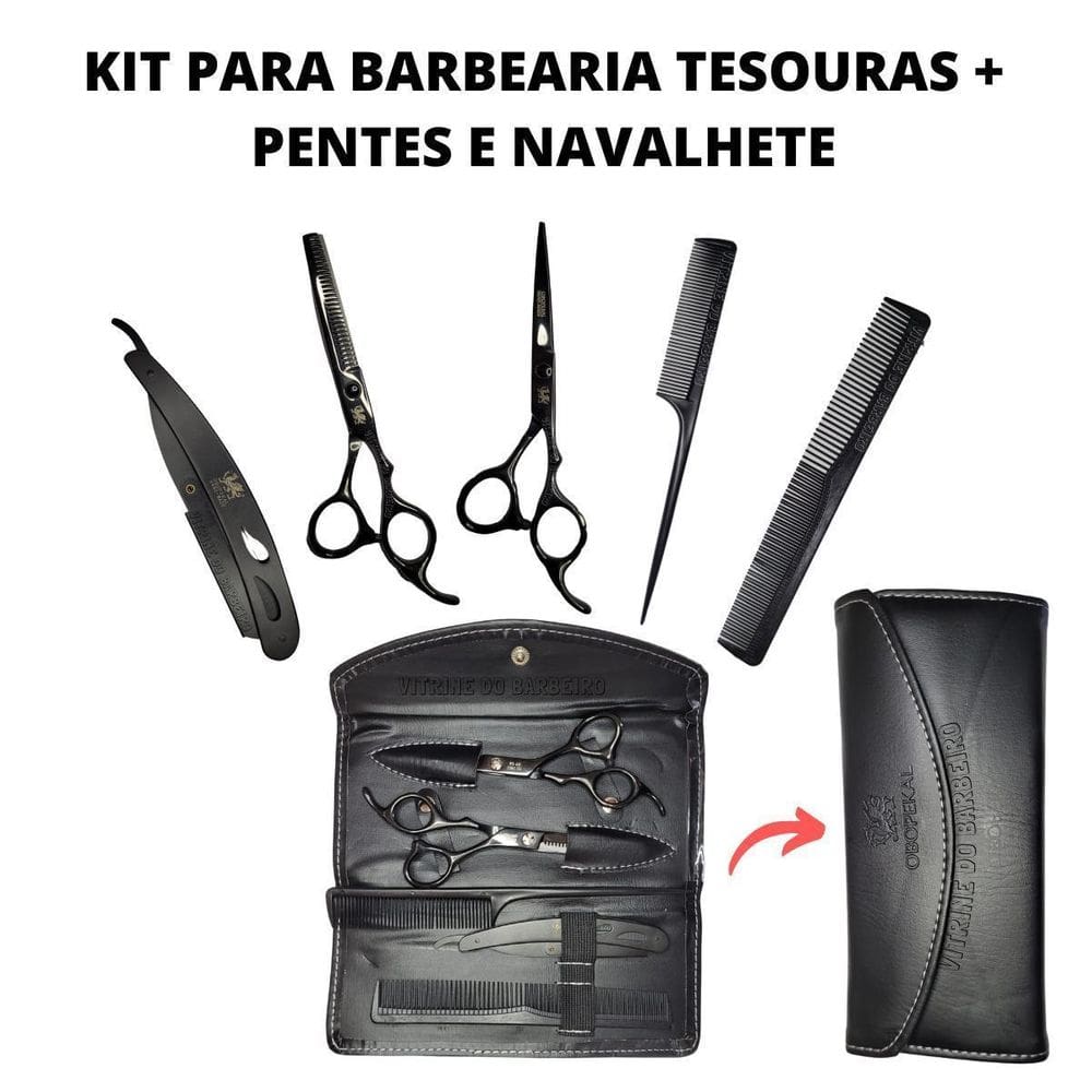 Kit para cabeleireiro tesoura navalha + desfiadeira e pentes