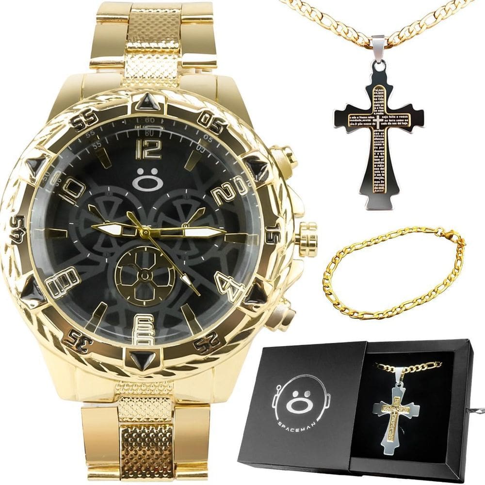 Kit relógio masculino aço analógico crucifixo - marca orizom