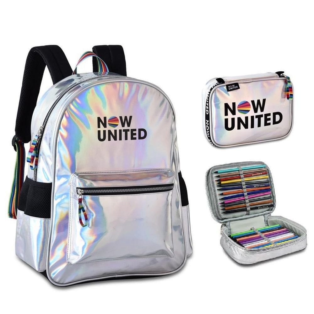 Mochila e estojo now united holográfico lançamento
