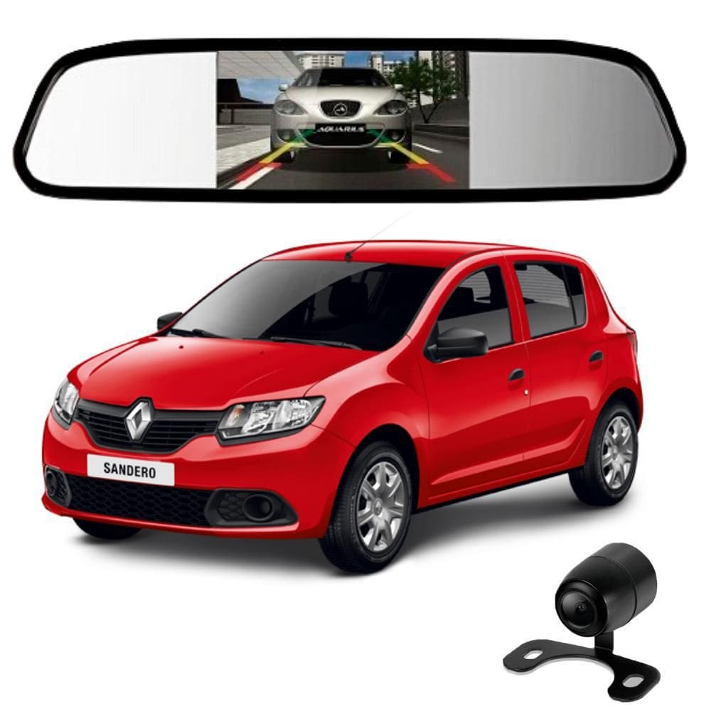 Camera de re espelho retrovisor com tela renault sandero