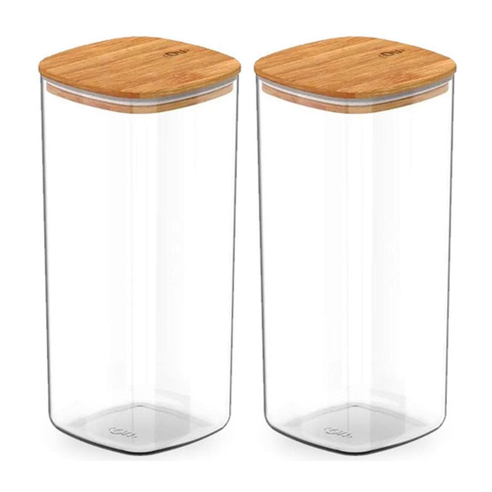 Kit 2 Pote Hermético Tampa De Bambu Transparente 1,5L Ou