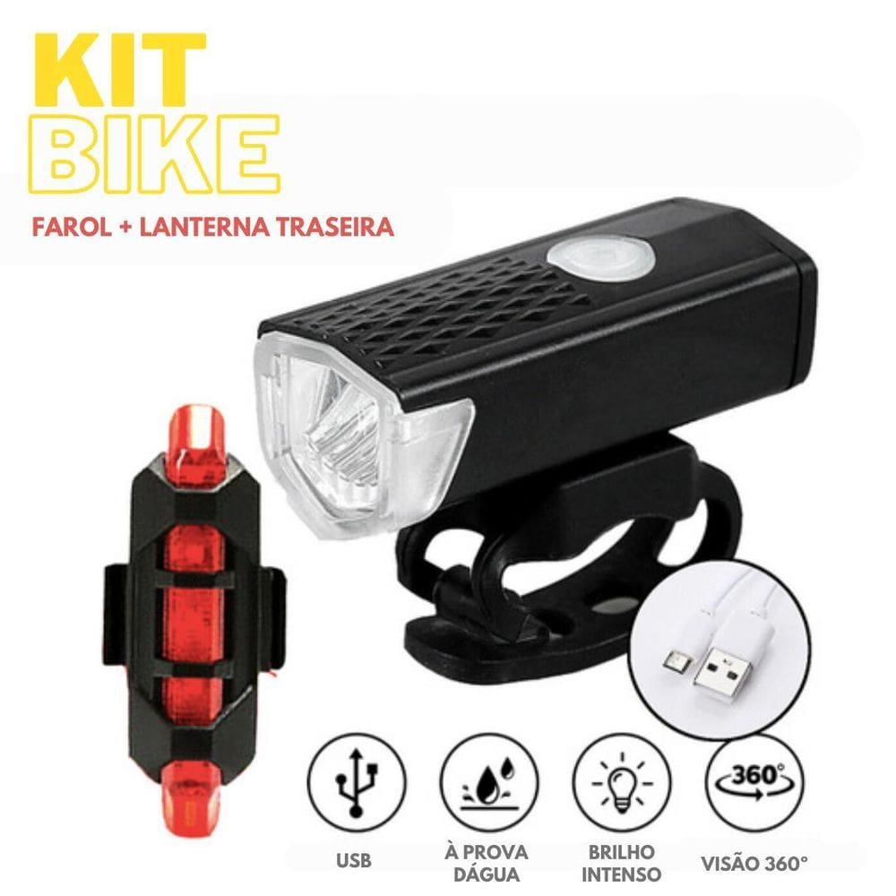 Kit bike iluminação noturna farol e lanterna pisca traseira