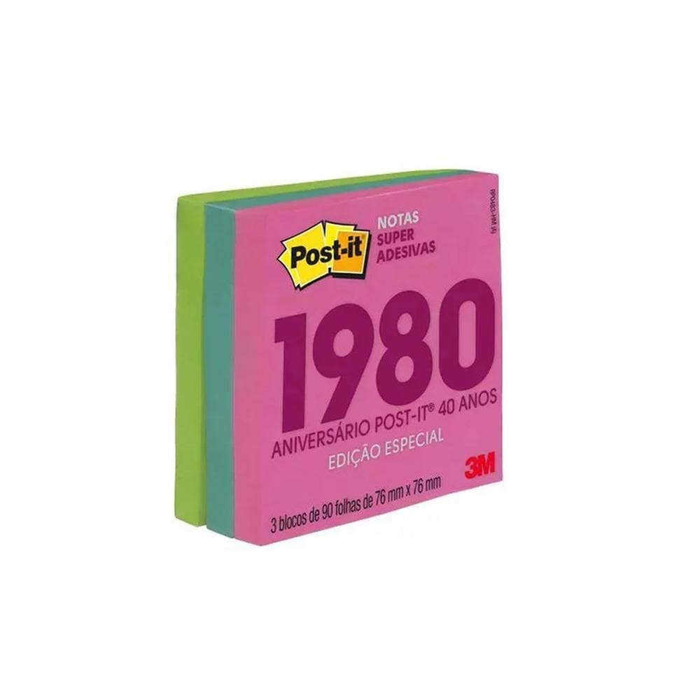 Bloco adesivo post it 3m 76x76mm 270 folhas miami 1980