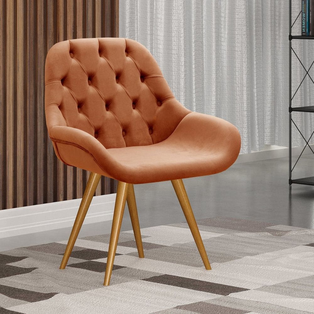Poltrona Botonê Pé Palito Cadeira Decorativa Sala, Escritório, Recepção Lua Terracota
