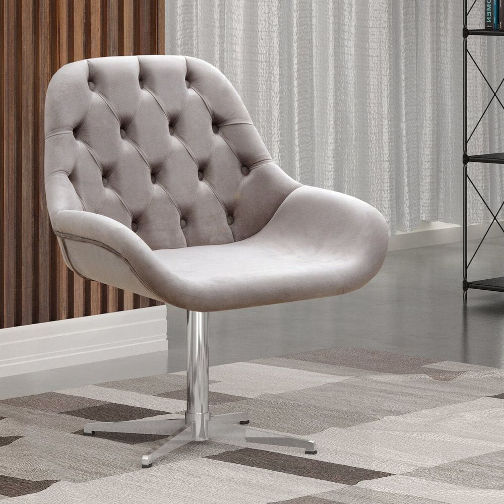 Poltrona Giratória de Metal Cadeira Decorativa Sala, Escritório, Recepção Lua Cinza Capuccino