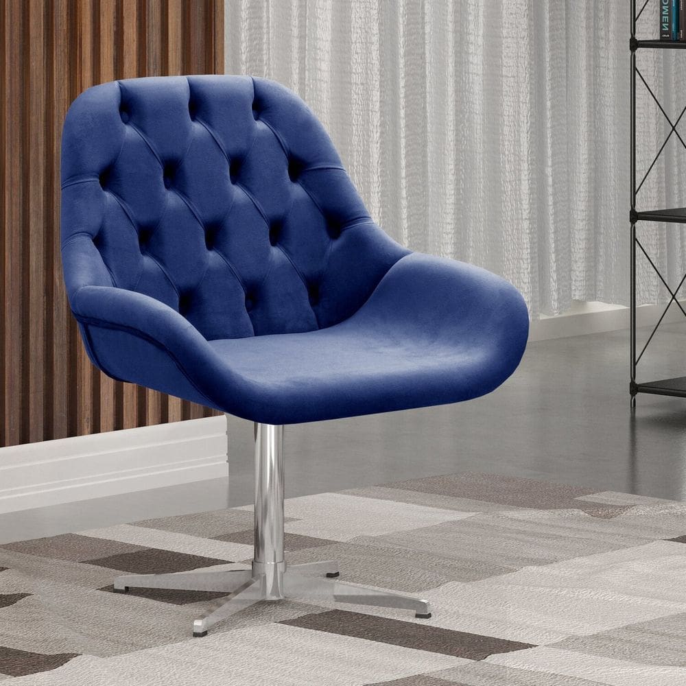 Poltrona Lua Giratória de Metal Cadeira Decorativa Sala, Escritório, Recepção Azul Marinho