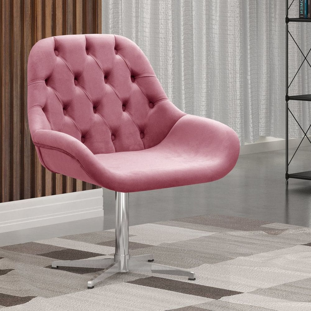 Poltrona Giratória de Metal Cadeira Decorativa Sala, Escritório, Recepção Lua Rosa