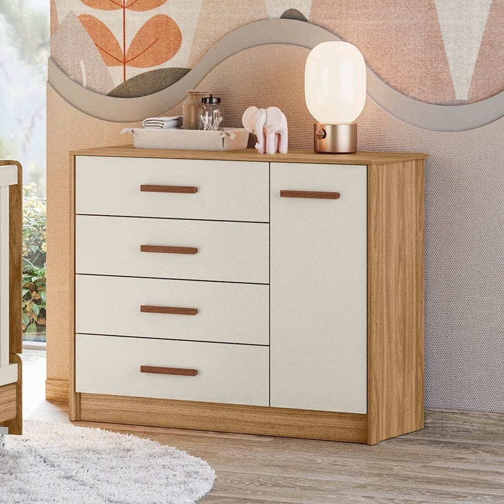 Cômoda Pérola 4 Gavetas e 1 Porta marrom/branco off