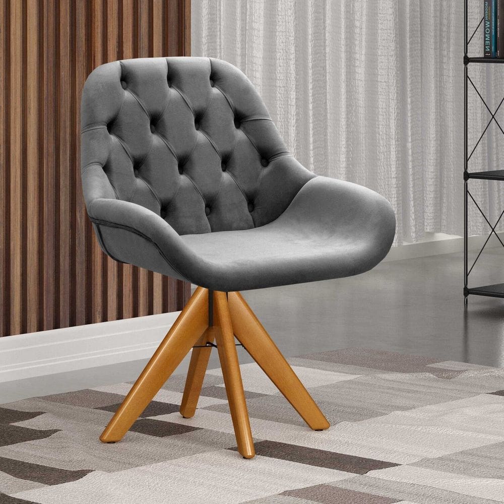 Poltrona Giratória de Madeira Cadeira Decorativa Sala, Escritório, Recepção Lua Cinza grafite