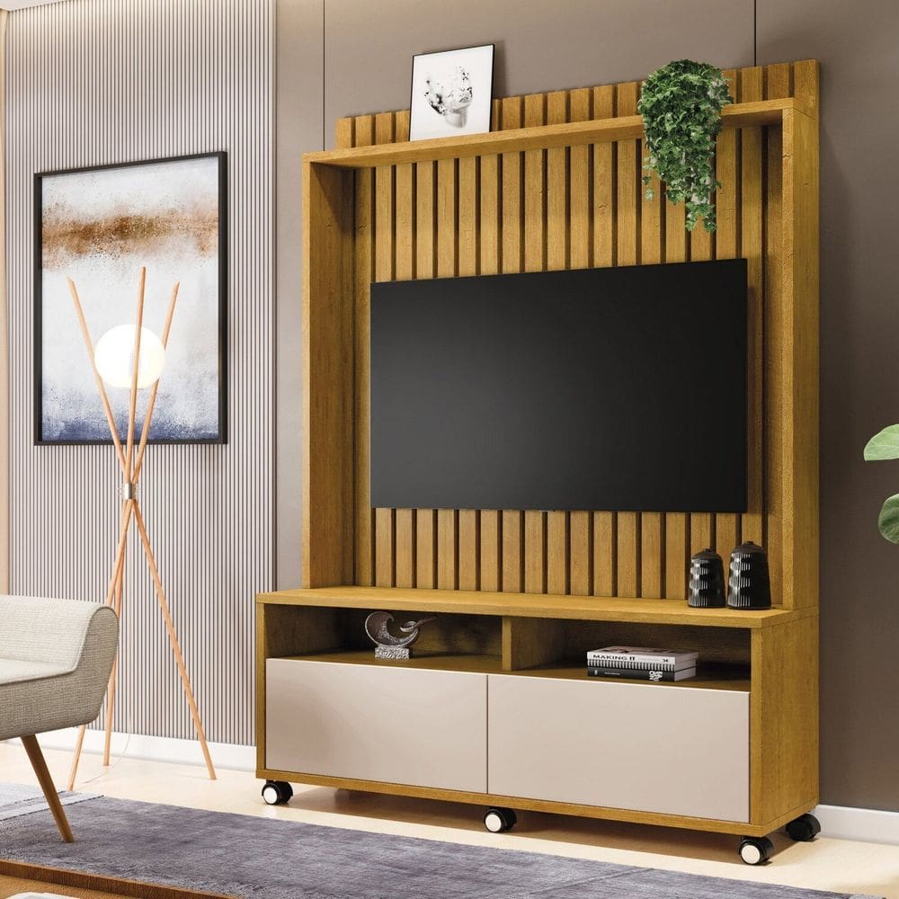 Estante para TV e Home Ripado Estilos Naturale/Off White