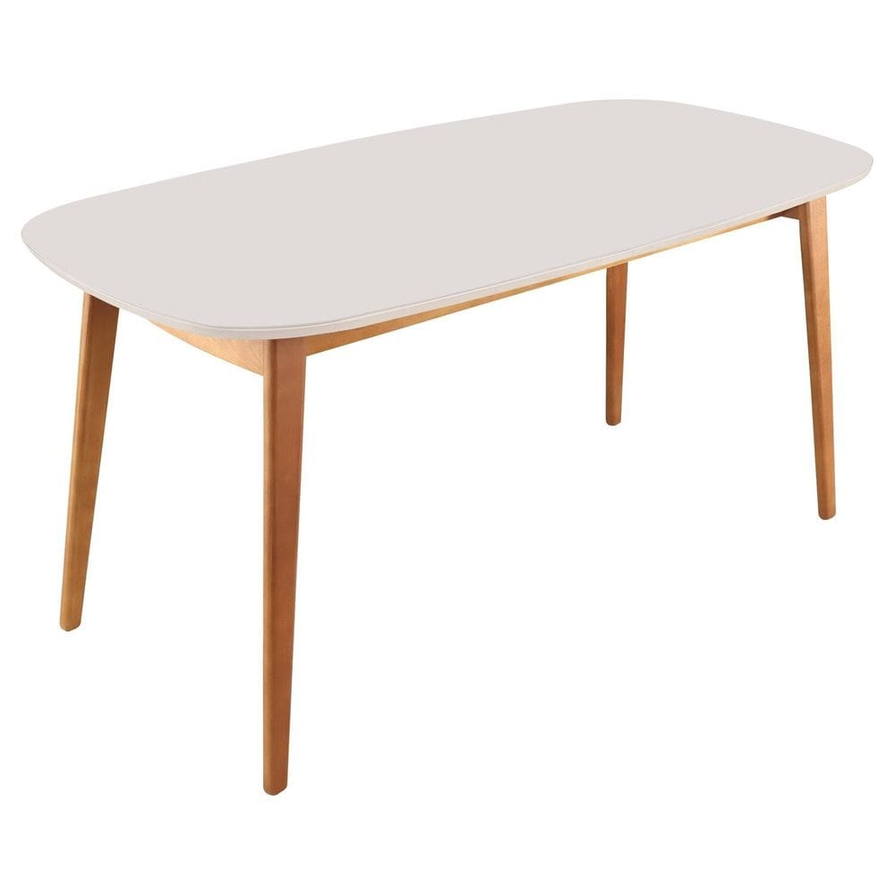 Mesa 160x80cm MDF Laqueado com Vidro Laqueado Ceci Yescasa Naturalissimo/Laca Off White/Vd Off White