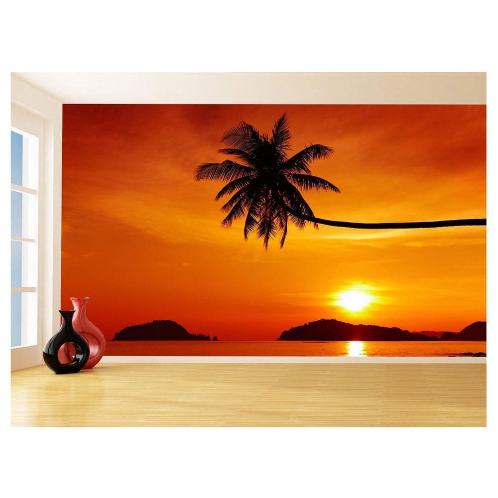 Papel De Parede Praia Mar Coqueiro Por Do Sol 3,5M Npr267