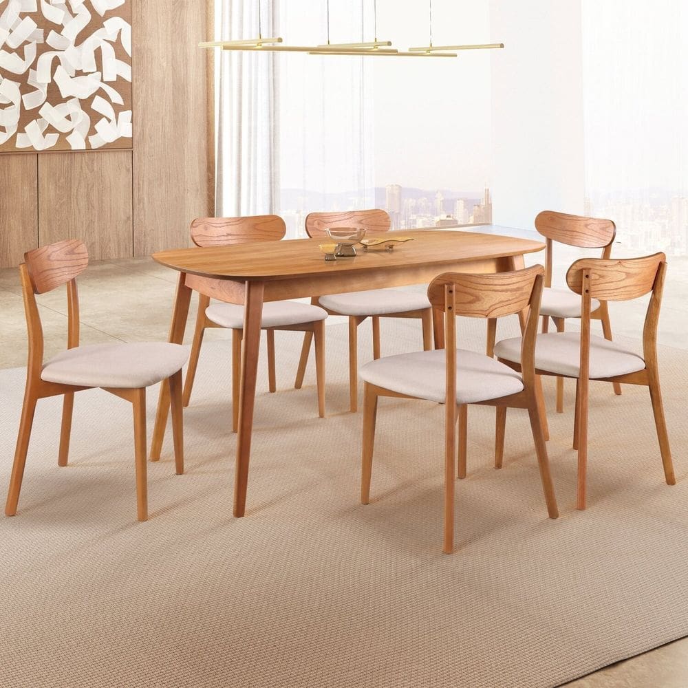 Conjunto Sala de Jantar Mesa 160x80cm Tampo em MDF Laminado 6 Cadeiras Ceci Yescasa Naturalíssimo