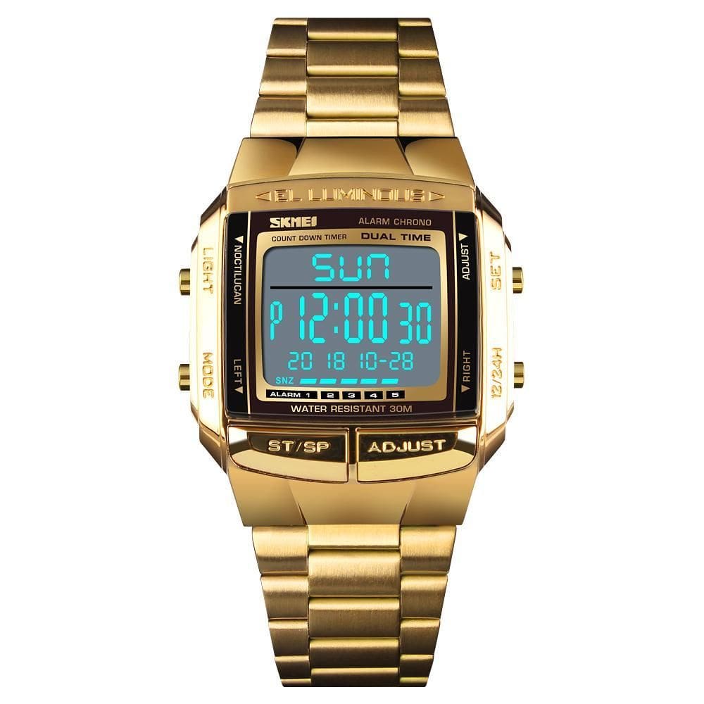 Relógio masculino feminino skmei 1381 digital retrô dourado