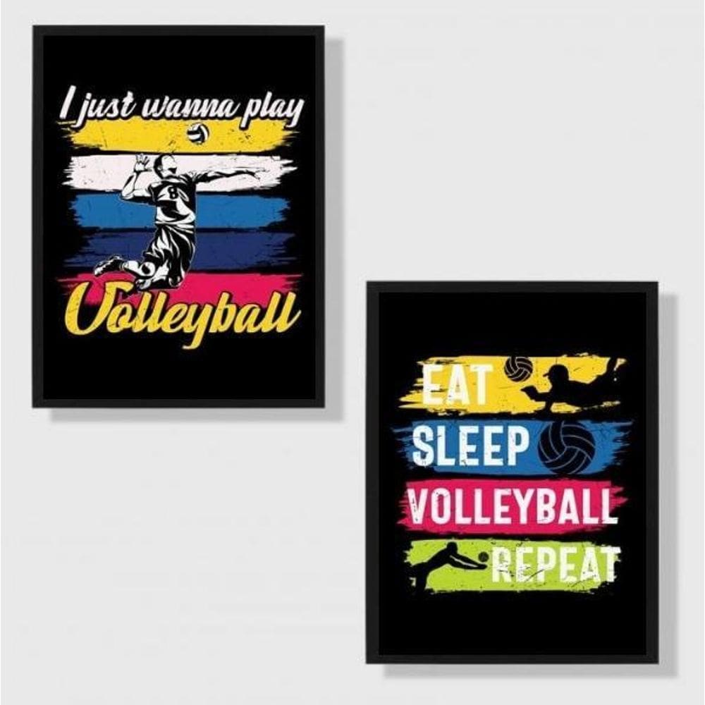 Kit 2 Quadros Volleyball Vintage 33X24Cm Preta