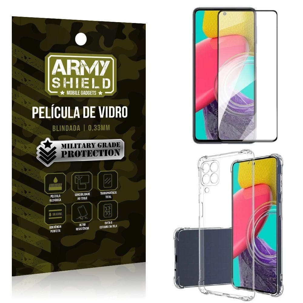 Kit capinha samsung m53 5g + película de vidro 3d armyshield