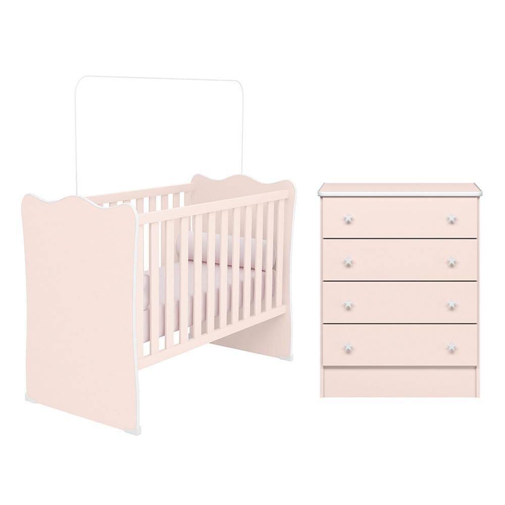 Jogo de Quarto Infantil Doce Sonho com Cômoda 4 Gavetas e Berço - Qmovi