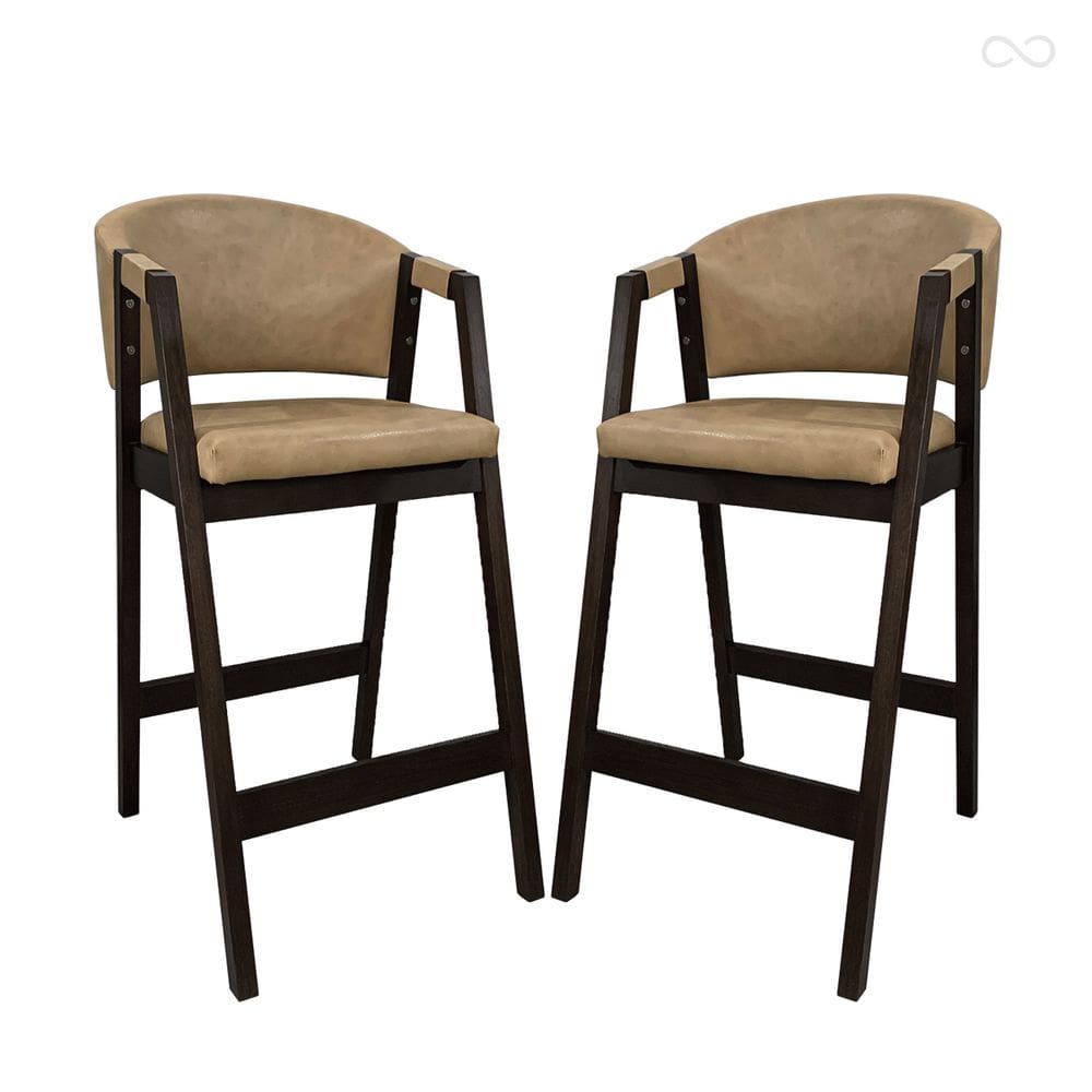 Kit 2 Banquetas Alta de Madeira Maciça Capuccino Ravena com Encosto Sintético Bege CCS