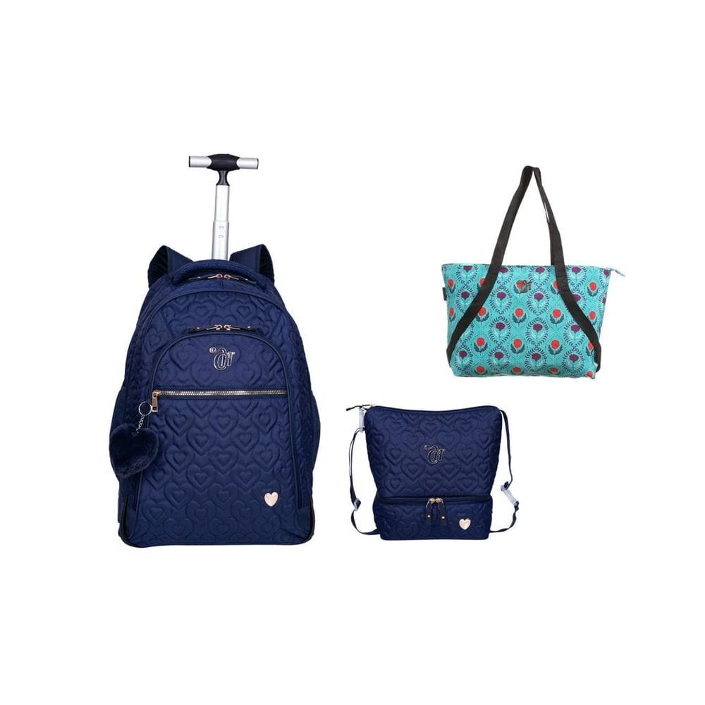 Kit escolar capricho love mochila 2em1 + lancheira + bolsa