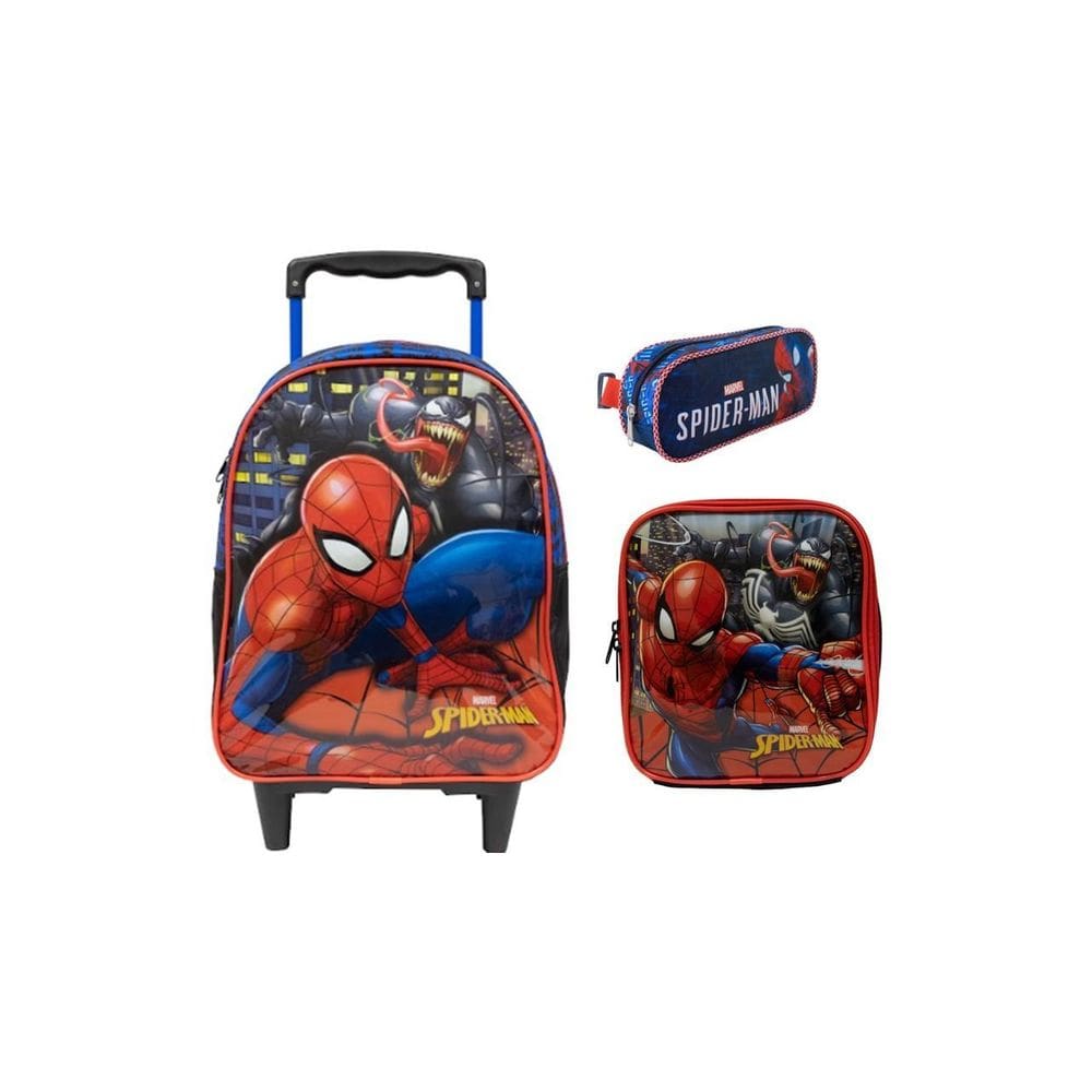 Kit escolar spider man mochila de rodas + lancheira + estojo