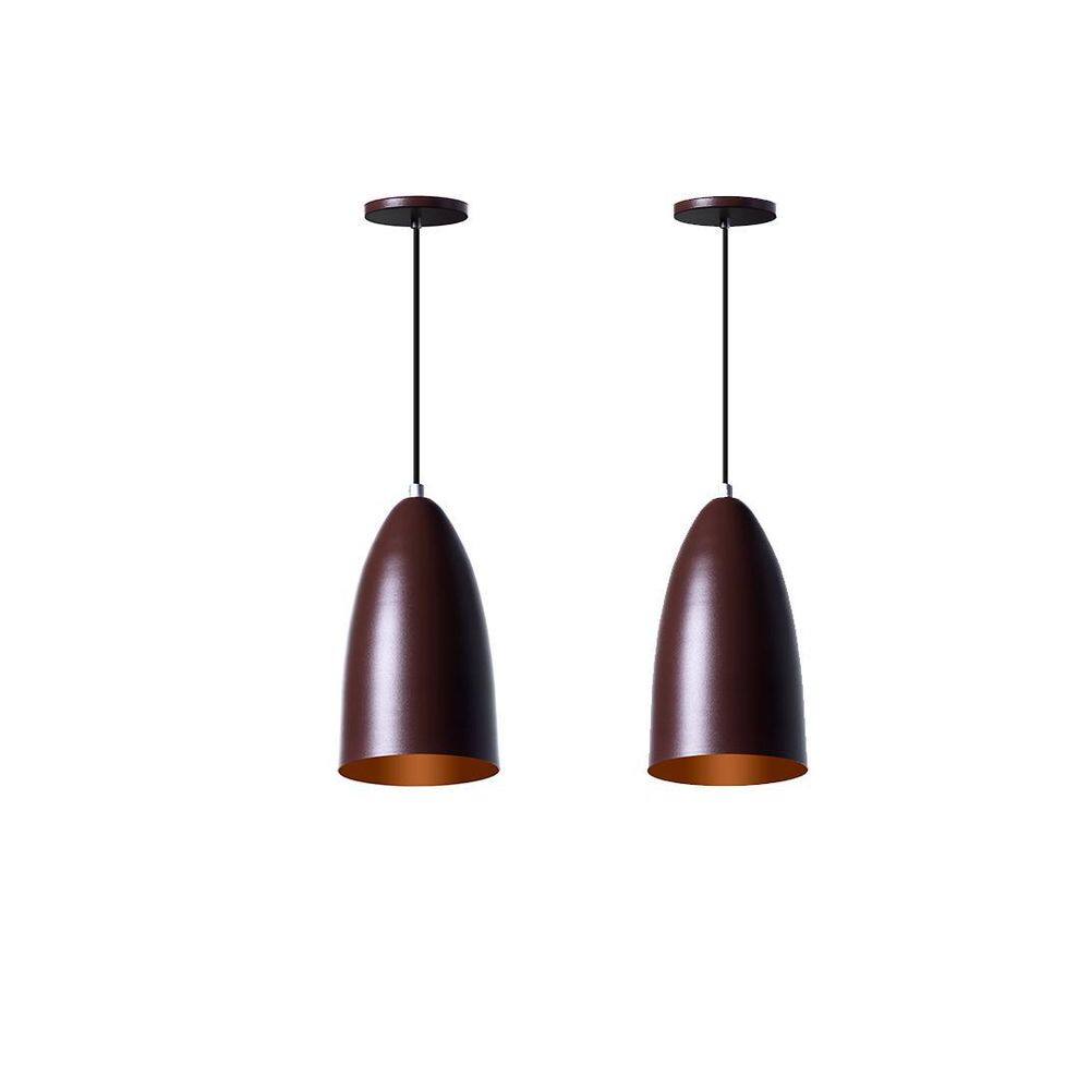 Lustre Pendente Bala Alumínio M Marrom - Kit 2 Unidades