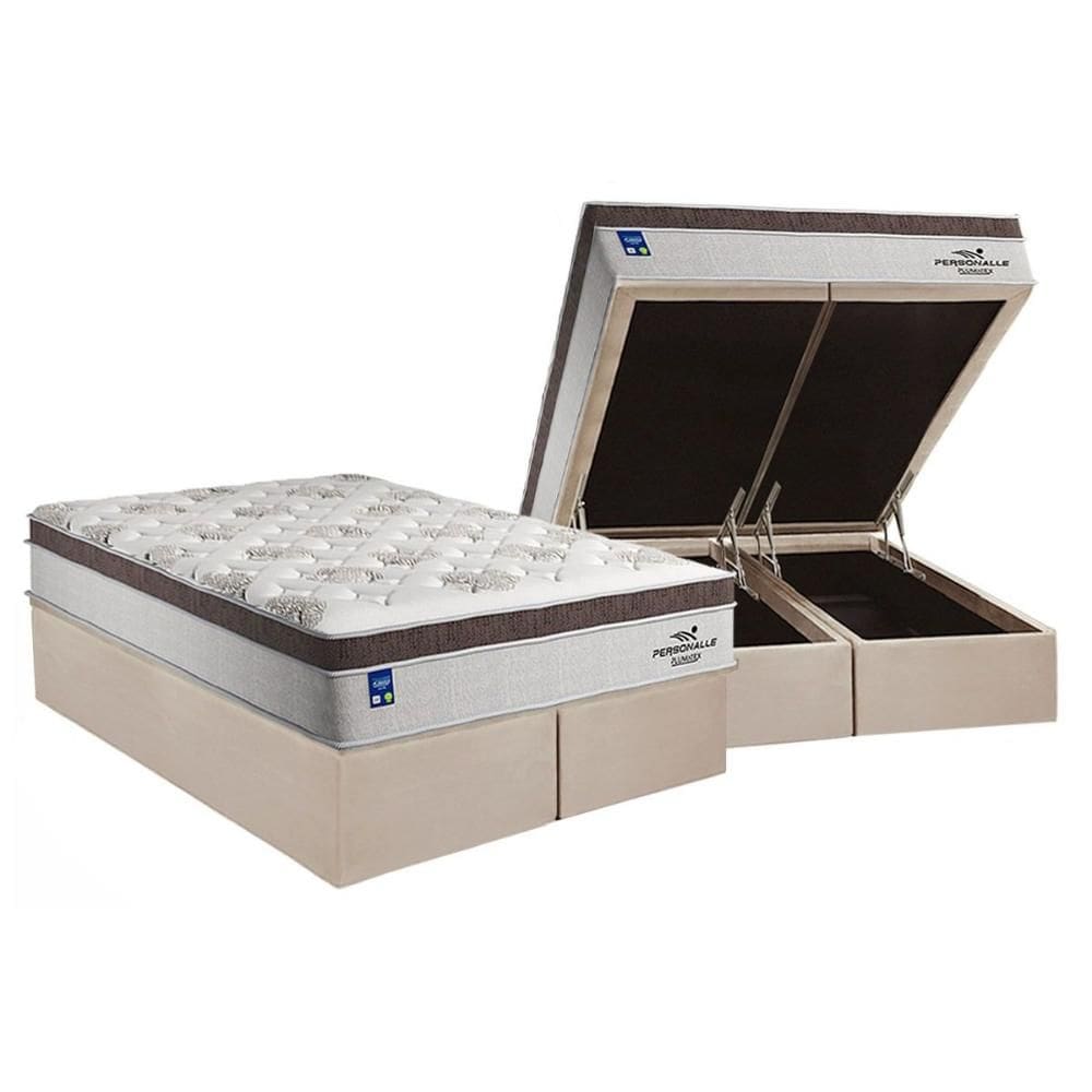 Cama Box Baú Queen: Colchão Molas Plumatex MasterPocket Ensacadas Personalle + Base CRC Suede Clean(158x198)