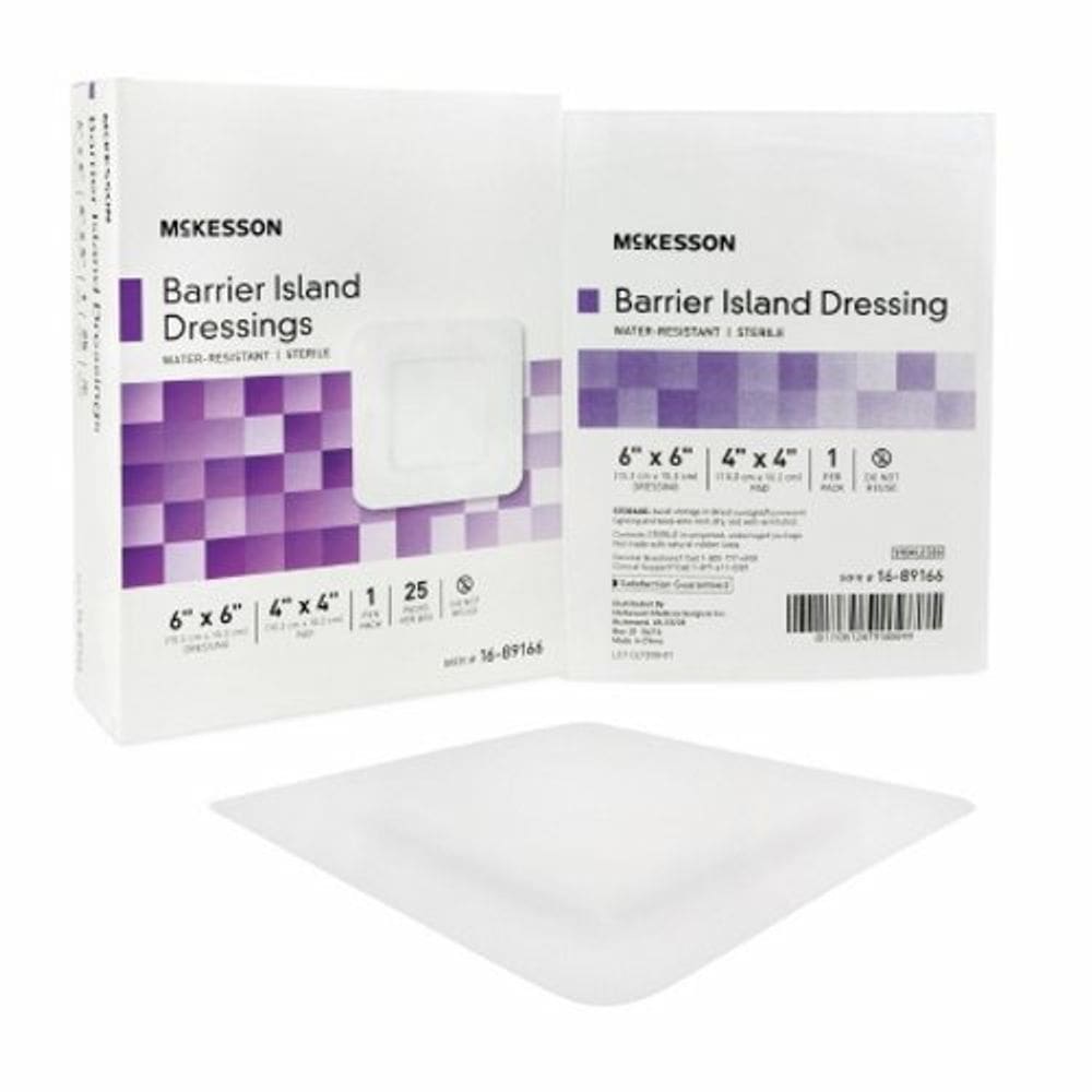 Curativo composto Barrier Island Resistente à Água McKesson 6 x 6 polegadas Polipropileno/Rayon 4 x 4 em 1 cada da McKesson (pacote com 6)