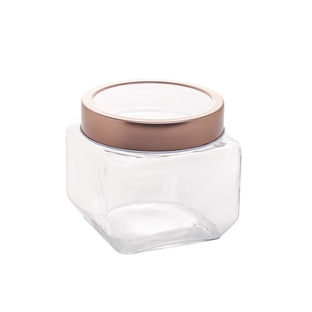 Pote de Vidro Quadrado c/ Tampa Rose Gold 800ml - Lyor