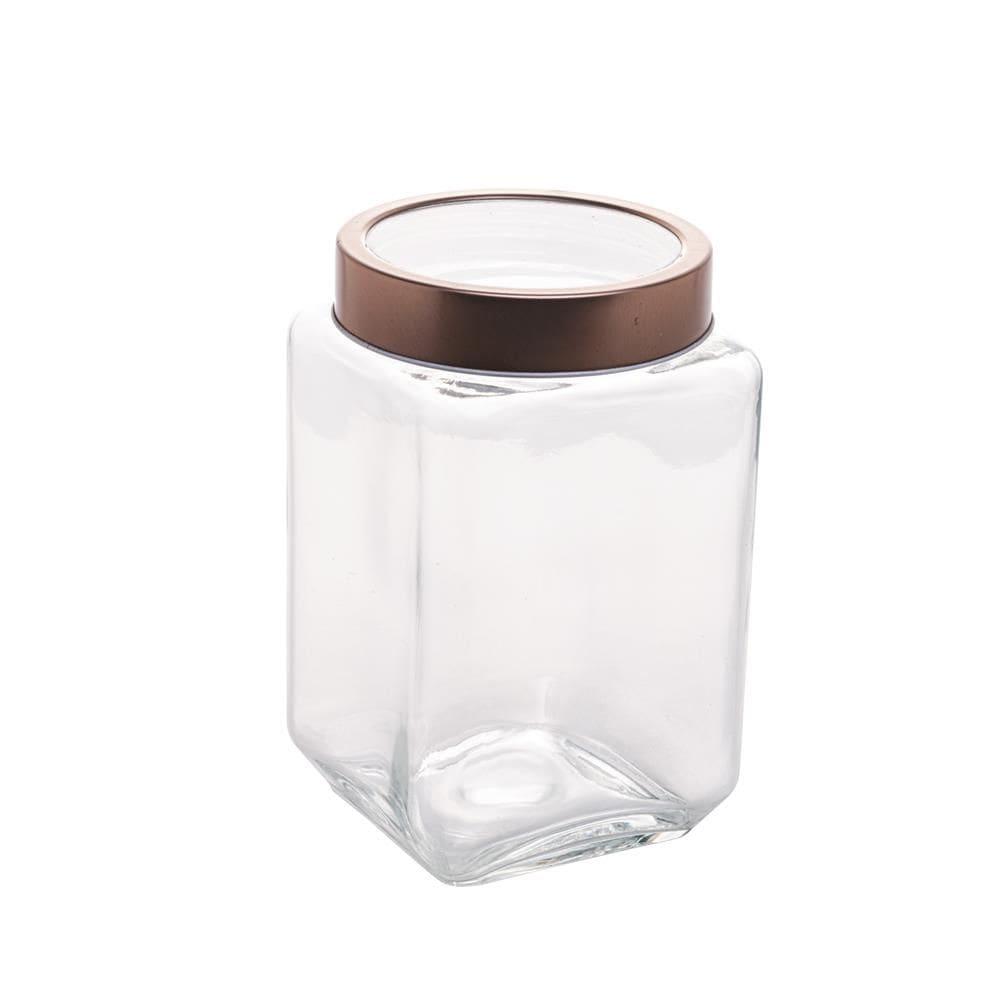 Pote de Vidro Quadrado c/ Tampa Rose Gold 1,7l - Lyor