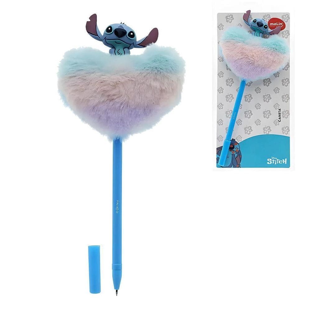 Caneta Esferográfica Stitch Coração Plush 0,7Mm Azul - Molin