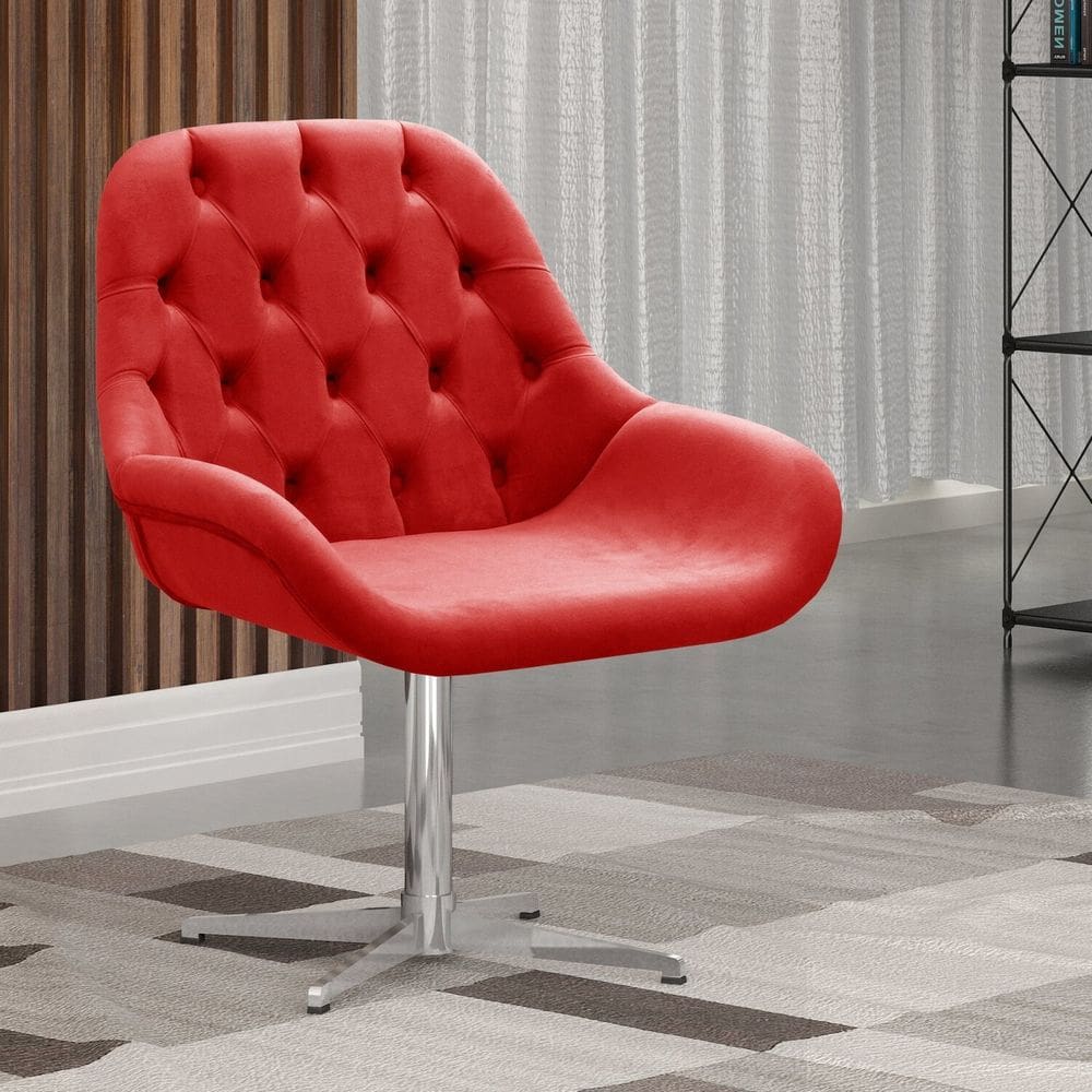 Poltrona Lua Giratória de Metal Cadeira Decorativa Sala, Escritório, Recepção Vermelho