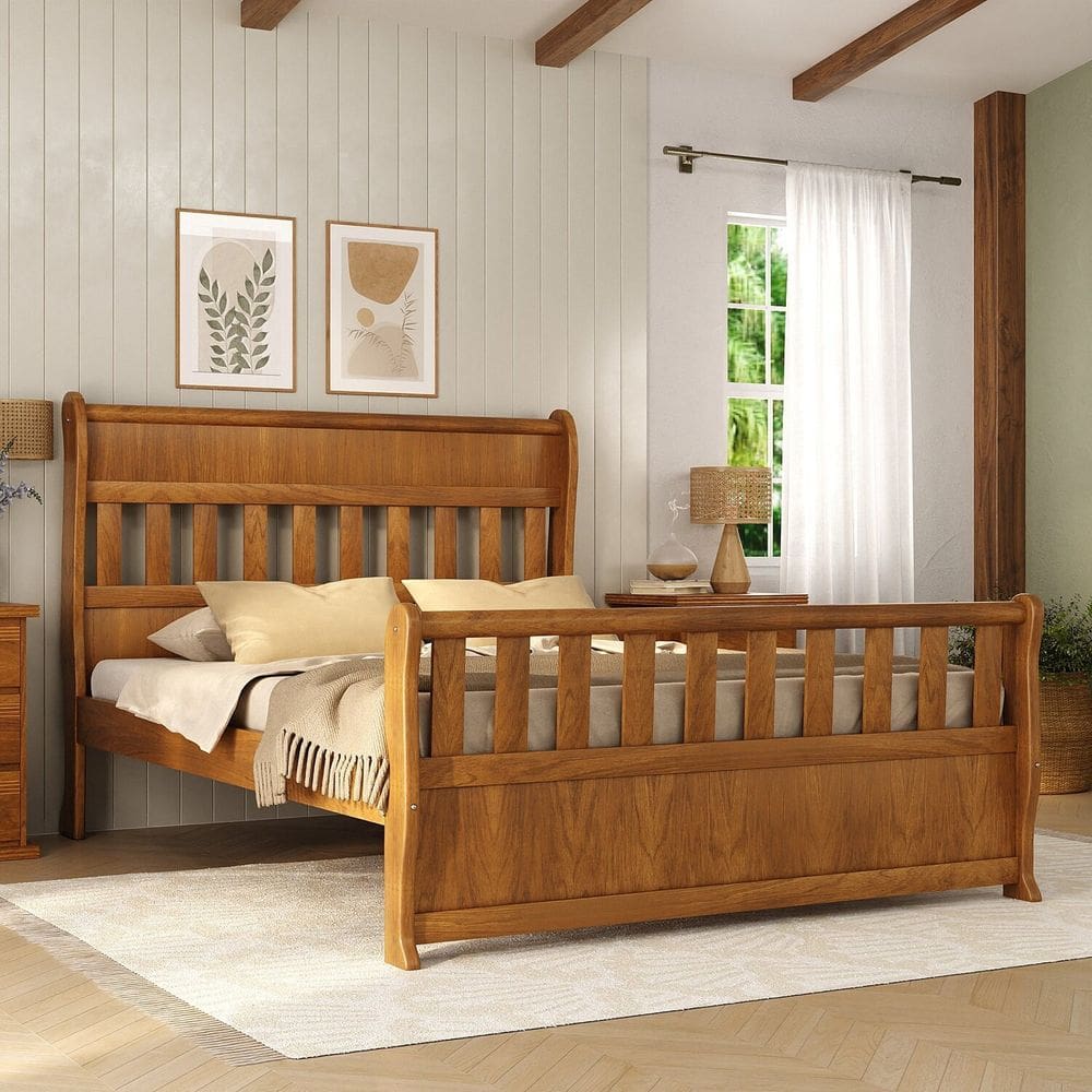 Cama Queen 100% Madeira Maciça 165 cm Mogno Mel