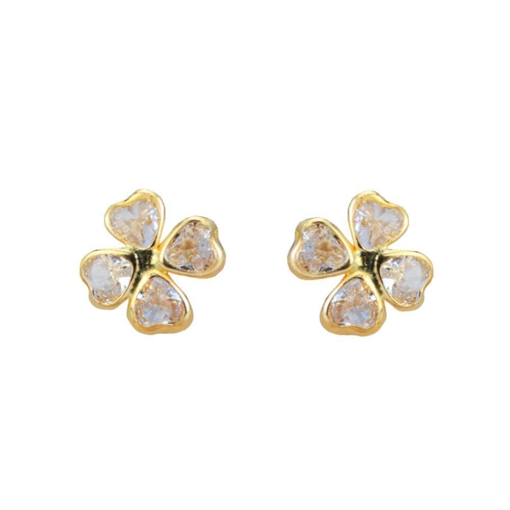 Brinco Trevo 7 Mm Com Zircônia Ouro 18K