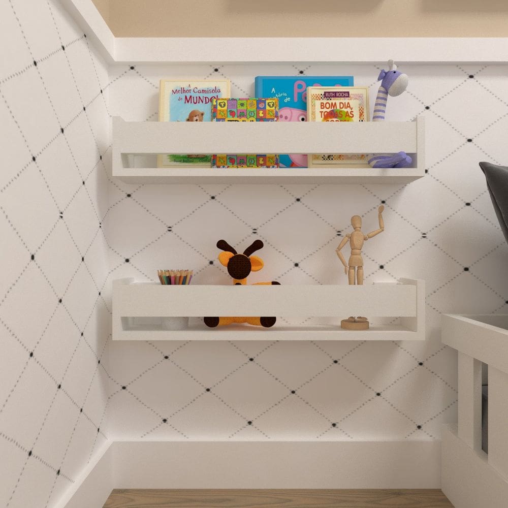 Kit Infantil com 2 Prateleiras Para Livros e Decoração Branco
