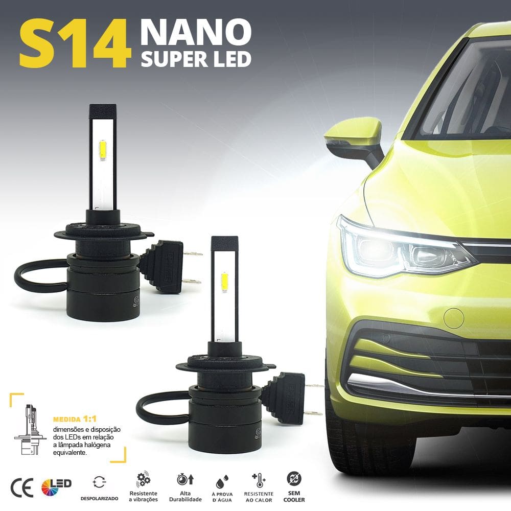 Par Lâmpadas H7 Farol Baixo Ford Focus 2004 2005 2006 2007 2008 2009 Super Led Mini Nano 6000k Sem Adaptar Furar Tampa Shocklight S14