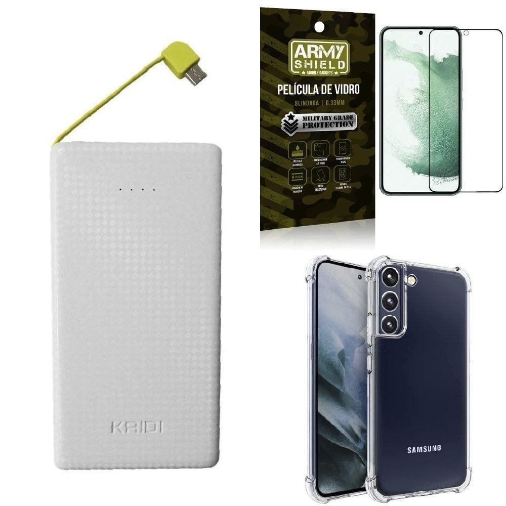 Capa samsung s22 plus + carregador portátil 10k +película 3d