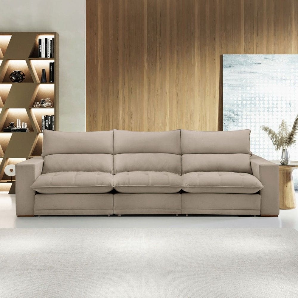 Sofá 4 Lugares Martinho Retrátil Boucle Bege - Celflex