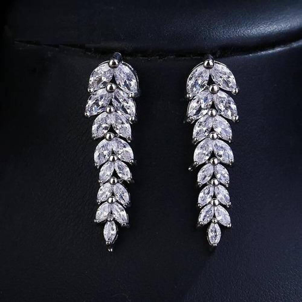 Brinco ouro/ródio zircônia 3,1cm - noivas/festas