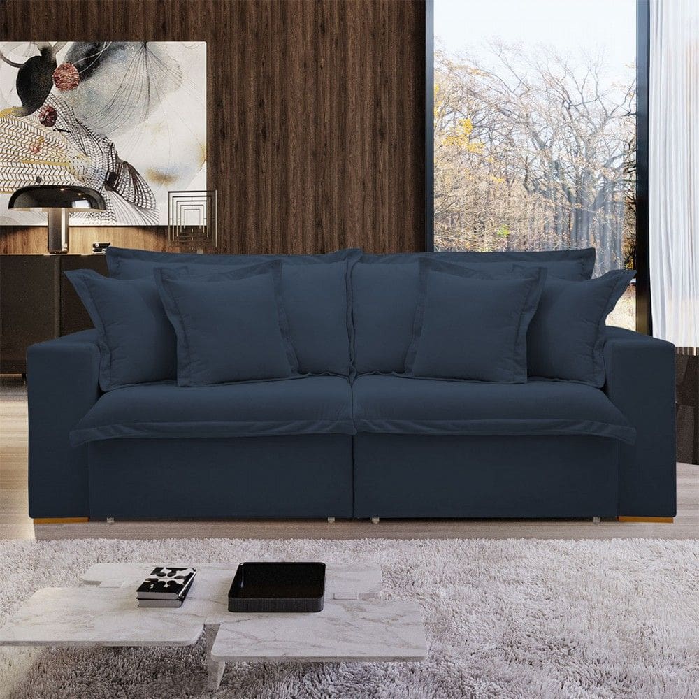 Sofá Cama 3 Lugares Arizona Retrátil 20735 Veludo Azul - Celflex