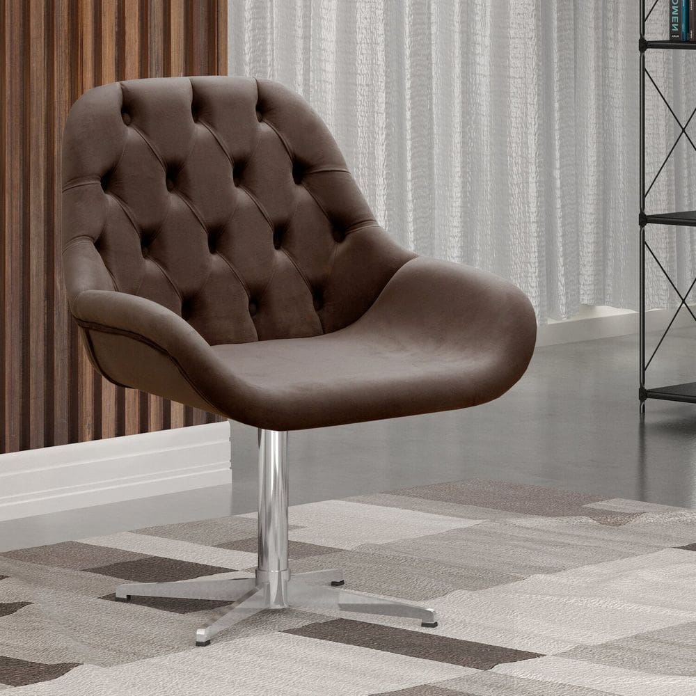 Poltrona Giratória de Metal Cadeira Decorativa Sala, Escritório, Recepção Lua Marrom