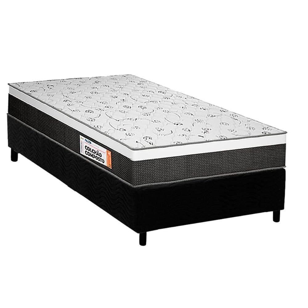 Cama Box Solteiro: Colchão Espuma Plumatex D28/EP Falcon Ultra Firme + Base CRC Suede Black(88x188)