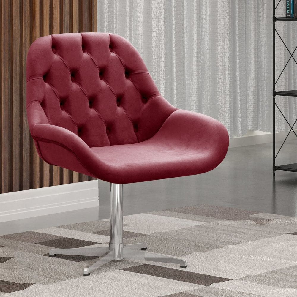 Poltrona Lua Giratória de Metal Cadeira Decorativa Sala, Escritório, Recepção Bordô